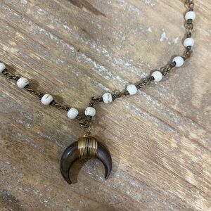 Raw & Rebellious Gold and Brown Crescent Pendant Necklace